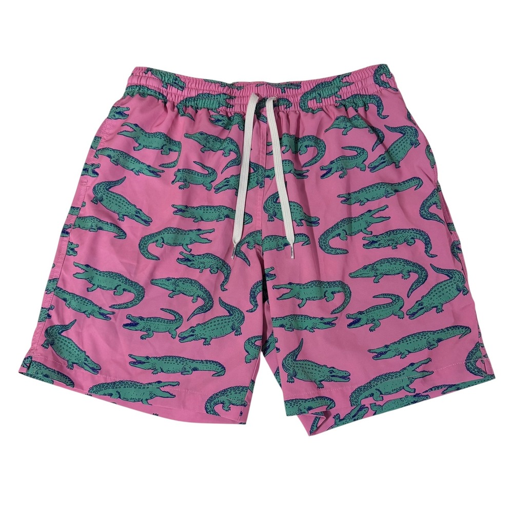 Chubbies Mens Pink Alligator Print Swim Trunks 7 Inch Inseam Compression Liner L